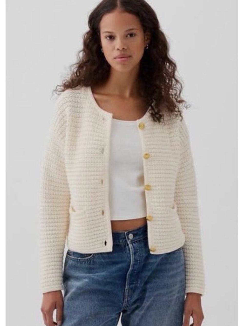 Gap Texture Knit Cream Button-Front Cardigan Sweater